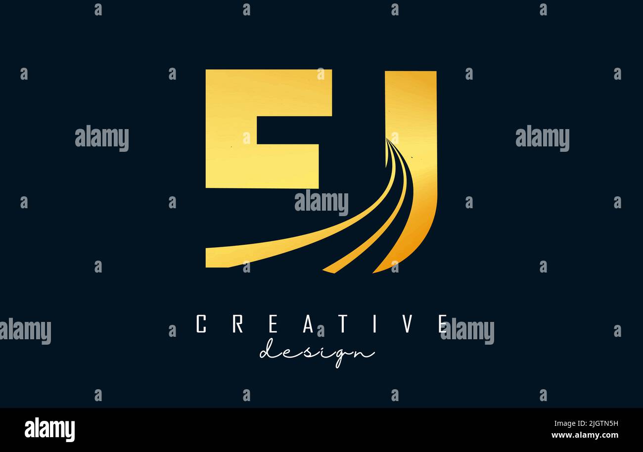 Creative golden letter Ej e j logo with leading lines and road concept design. Letters with geometric design. Vector Illustration with letter and crea Stock Vector