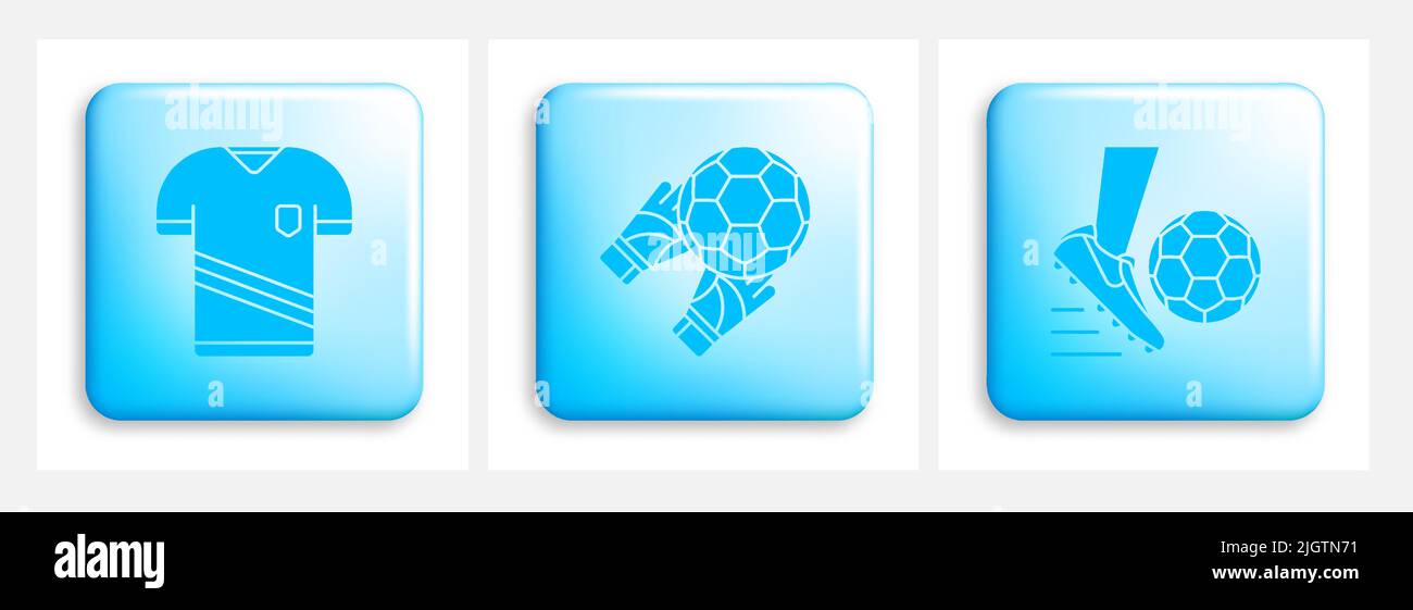 Set of square buttons with soccer sport icons. Player uniform, game ...