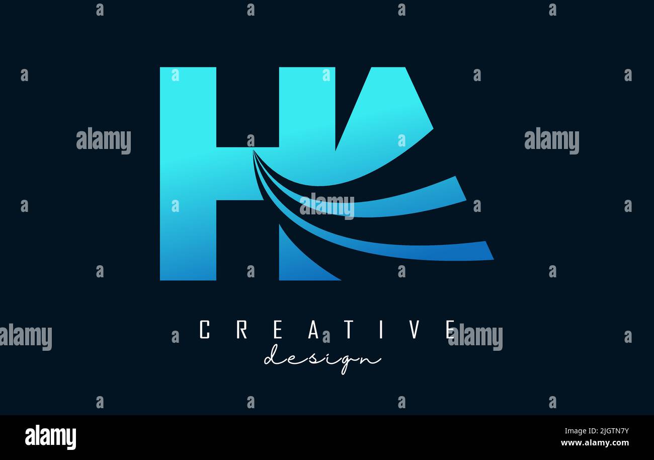 Creative blue letter HA h a logo with leading lines and road concept design. Letters with geometric design. Vector Illustration with letter. Stock Vector
