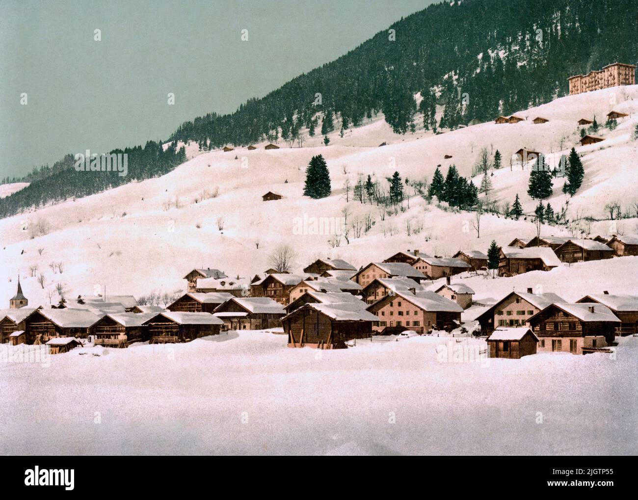 Grand Hotel in Winter, Leysin, Vaud, Switzerland 1890. Stock Photo