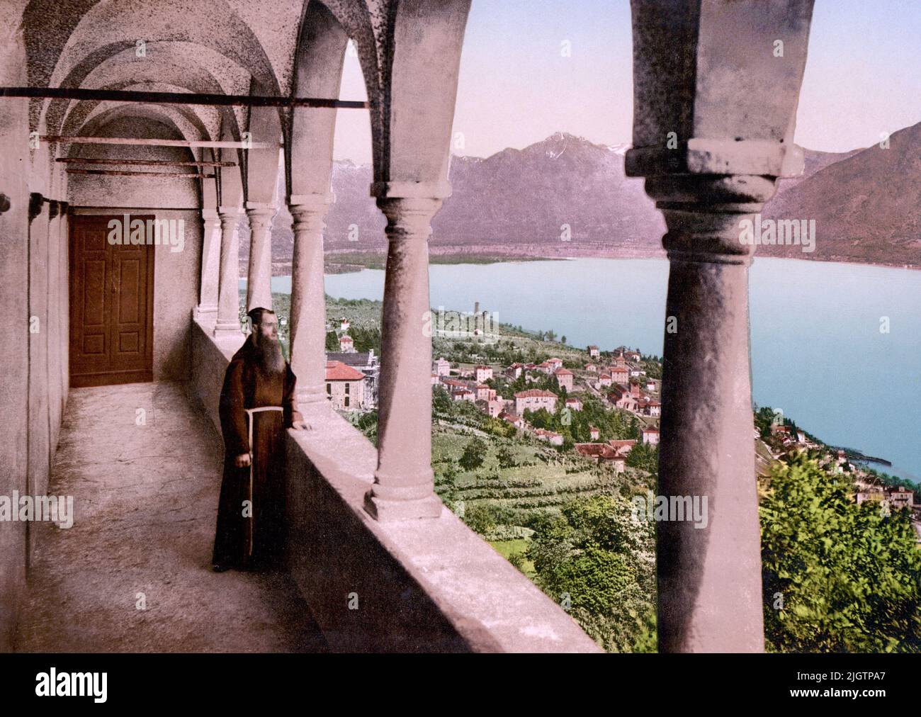 Loggia, Madonna del Sasso, Orselina and Lake Maggiore, Locarno, Ticino, Switzerland 1890. Stock Photo
