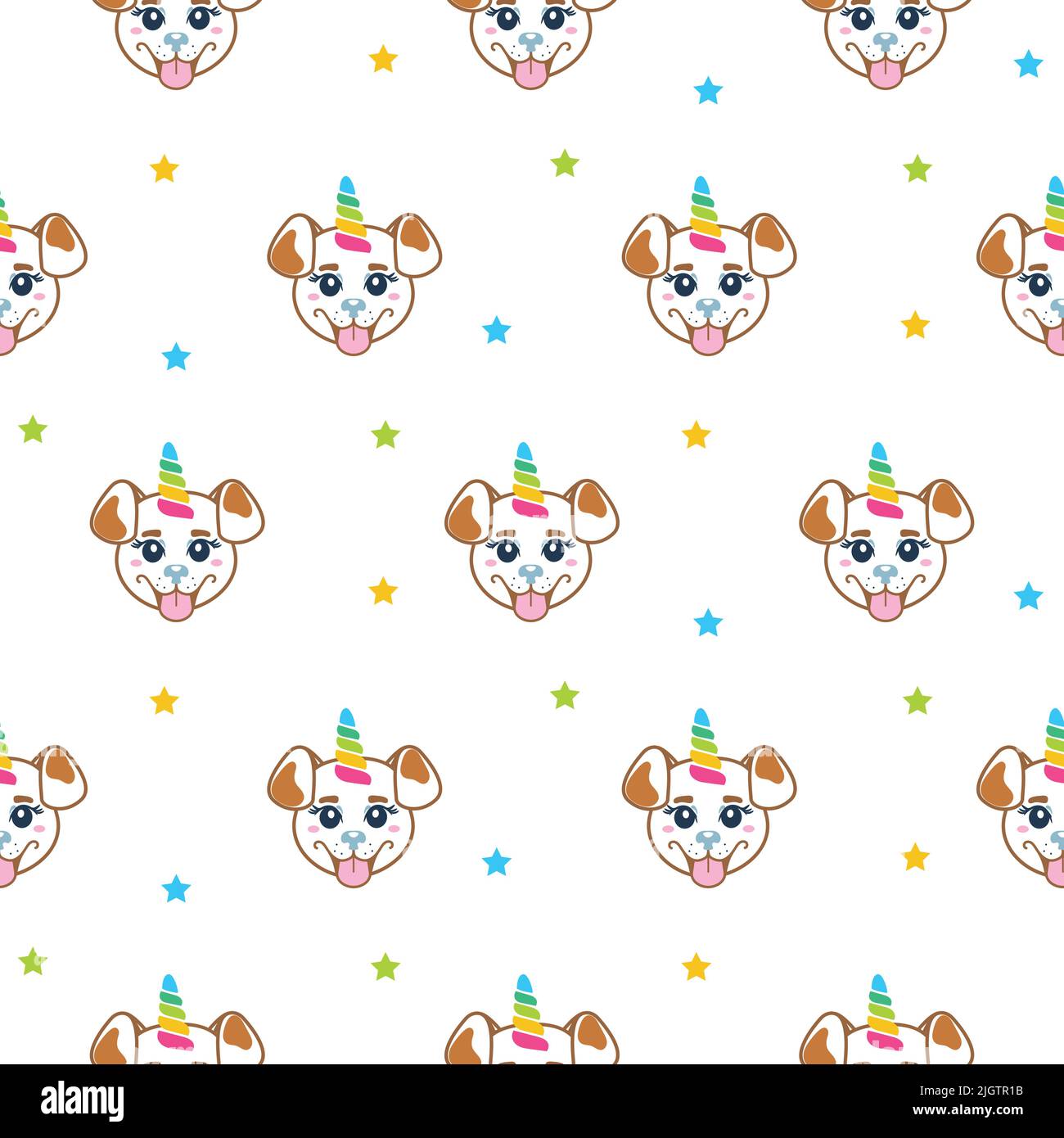 Cute unicorn puppy kids seamless pattern. Happy dog rainbow unicorn Cute unicorn puppy kids seamless pattern. Happy dog rainbow unicorn