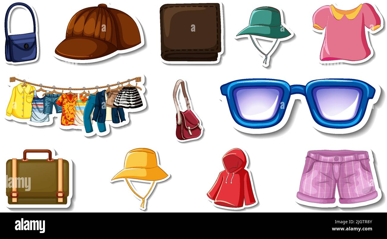 Sticker set of clothes and accessories illustration Stock Vector Image ...