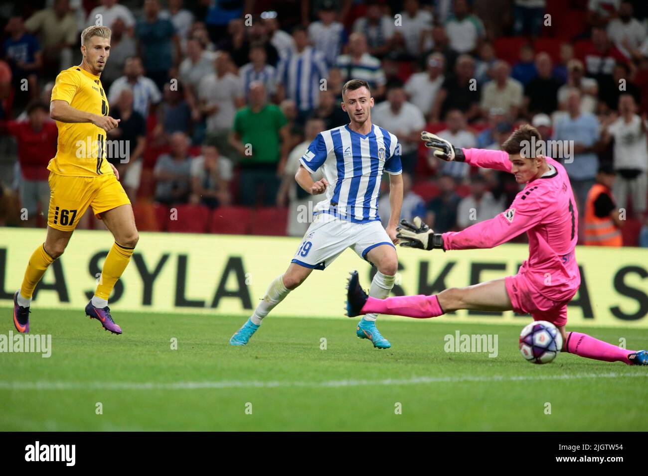 Devid of Kf Tirana, Mehdi Kirch of F91 Dudelange and Redon Xhixha of Kf  Tirana during the first round of UEFA Champions League 2022-2023, football  mat Stock Photo - Alamy