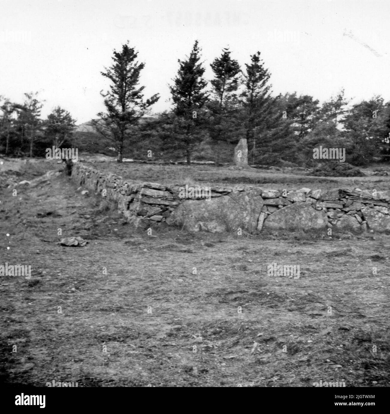 Text to the image: 'Skaftö sn Långedalen. The cholera cemetery at Åse'. On August 22, the first death 'af Cholera Morbus' occurs in Fiskebäckskil. It is the widow Marlena Svensdotter who dies 78 1/2 years old. Until September 16, 78 people die in the same eperic in Fiskebäckskil, ie. About 11 percent of the population dies in less than four weeks. Source: The cholera in Fiskebäckskil in 1834. Stock Photo