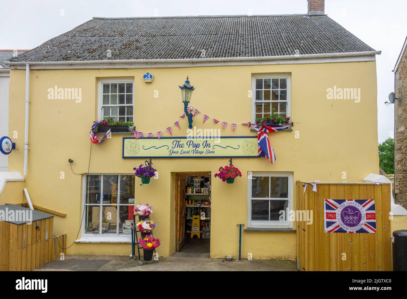 England, Devon, Hartland village shop Stock Photo