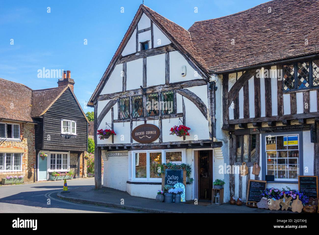 England, Surrey, Shere, Cuckoo Corner shop Stock Photo