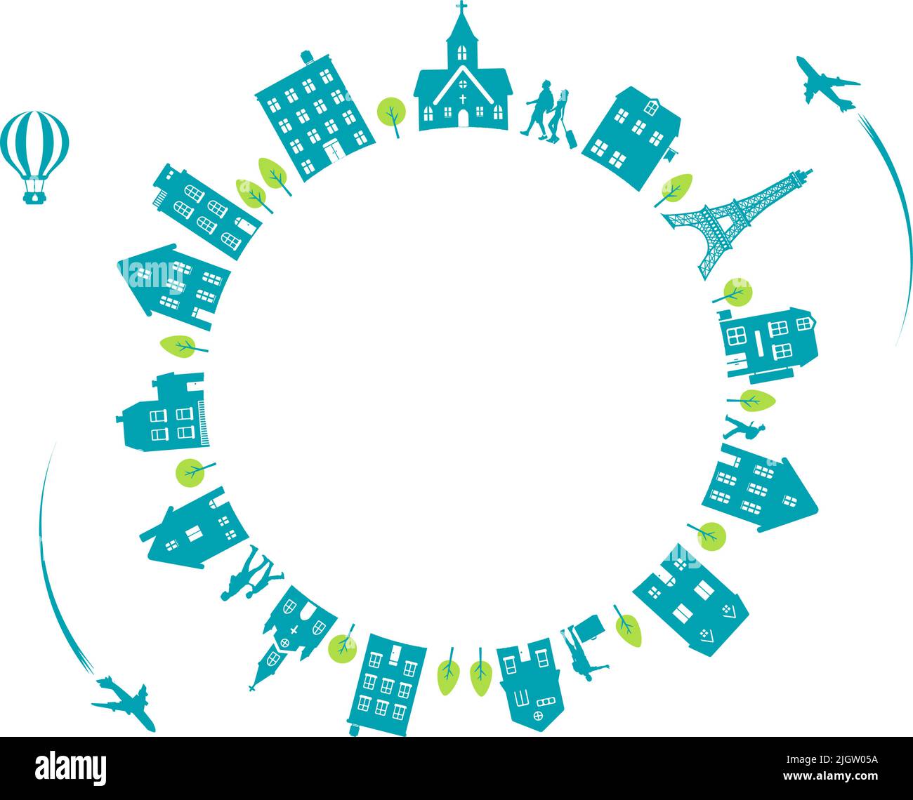 Cityscape arranged in a circle vector illustration Stock Vector