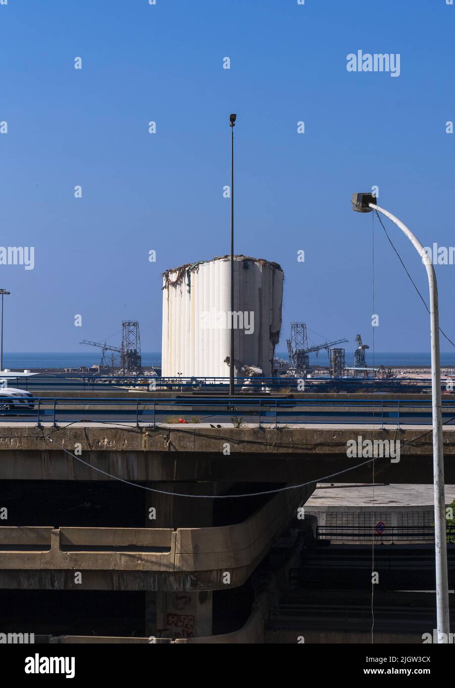 Grain silos in the Port destroyed after a massive explosion, Beirut