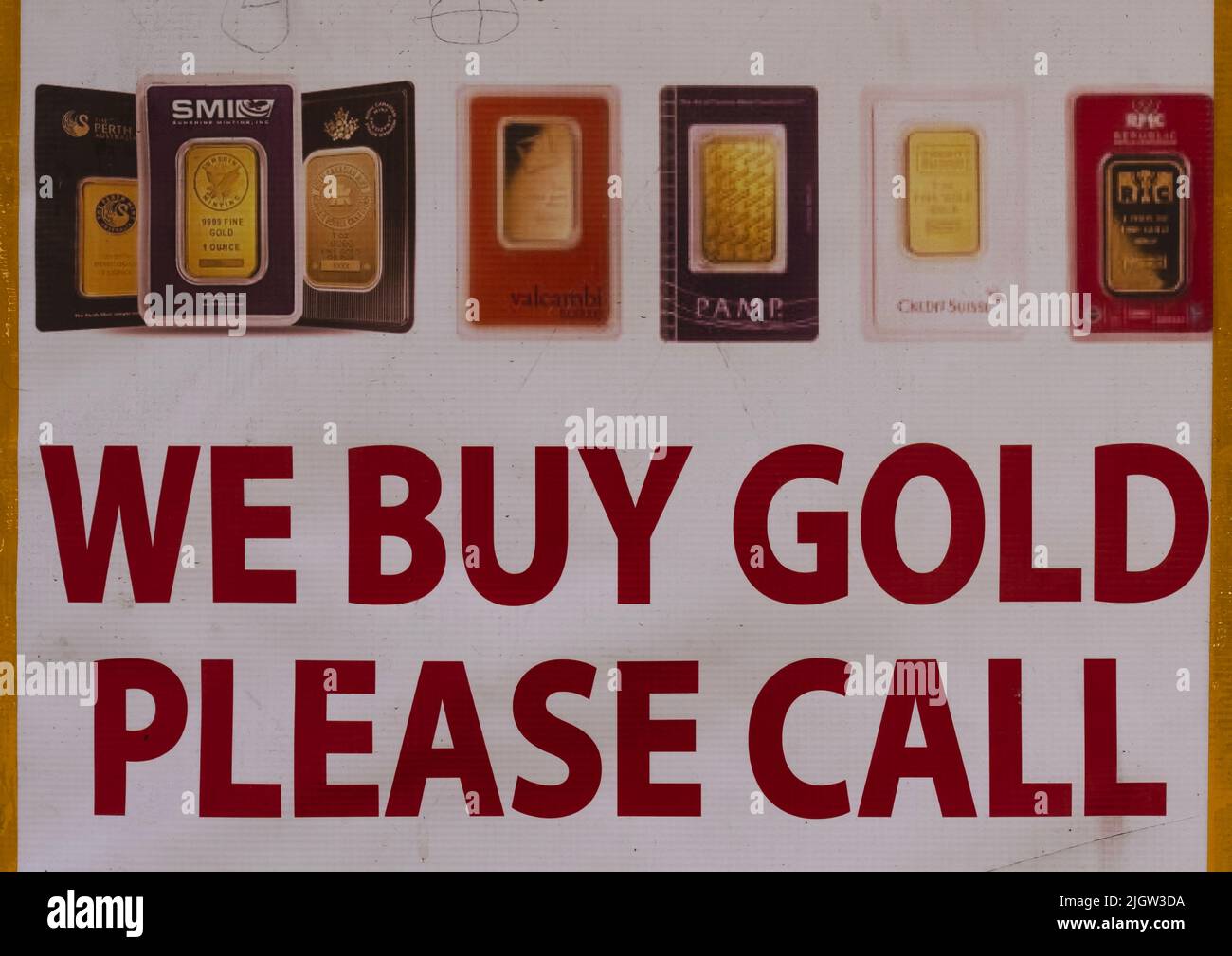 Billboard to buy gold in a shop, Beirut Governorate, Beirut, Lebanon Stock Photo