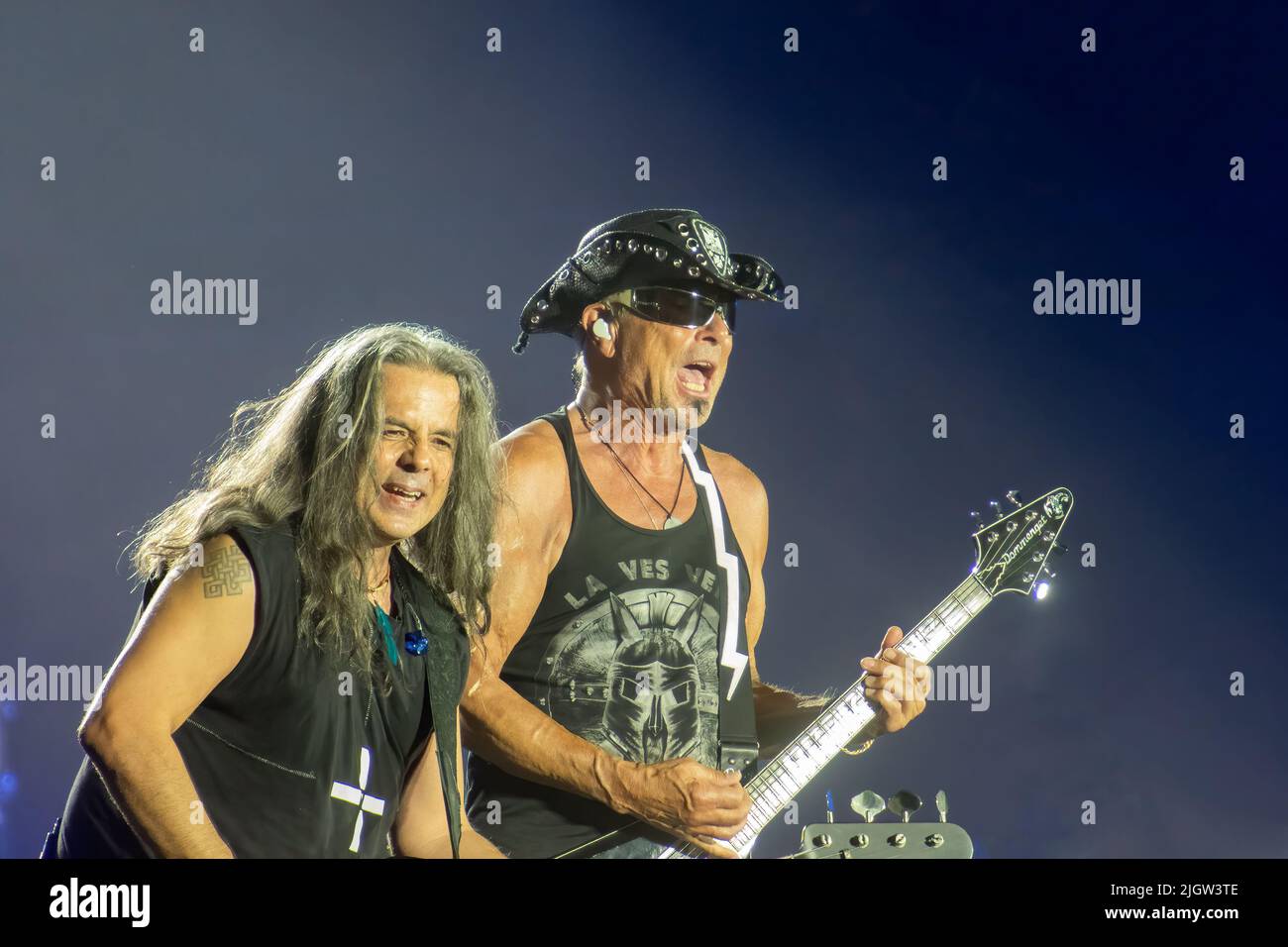 Athens, Greece 6 July 2022. Paweł Maciwoda and Rudolf Schenker on Scorpions show in Greece. Stock Photo