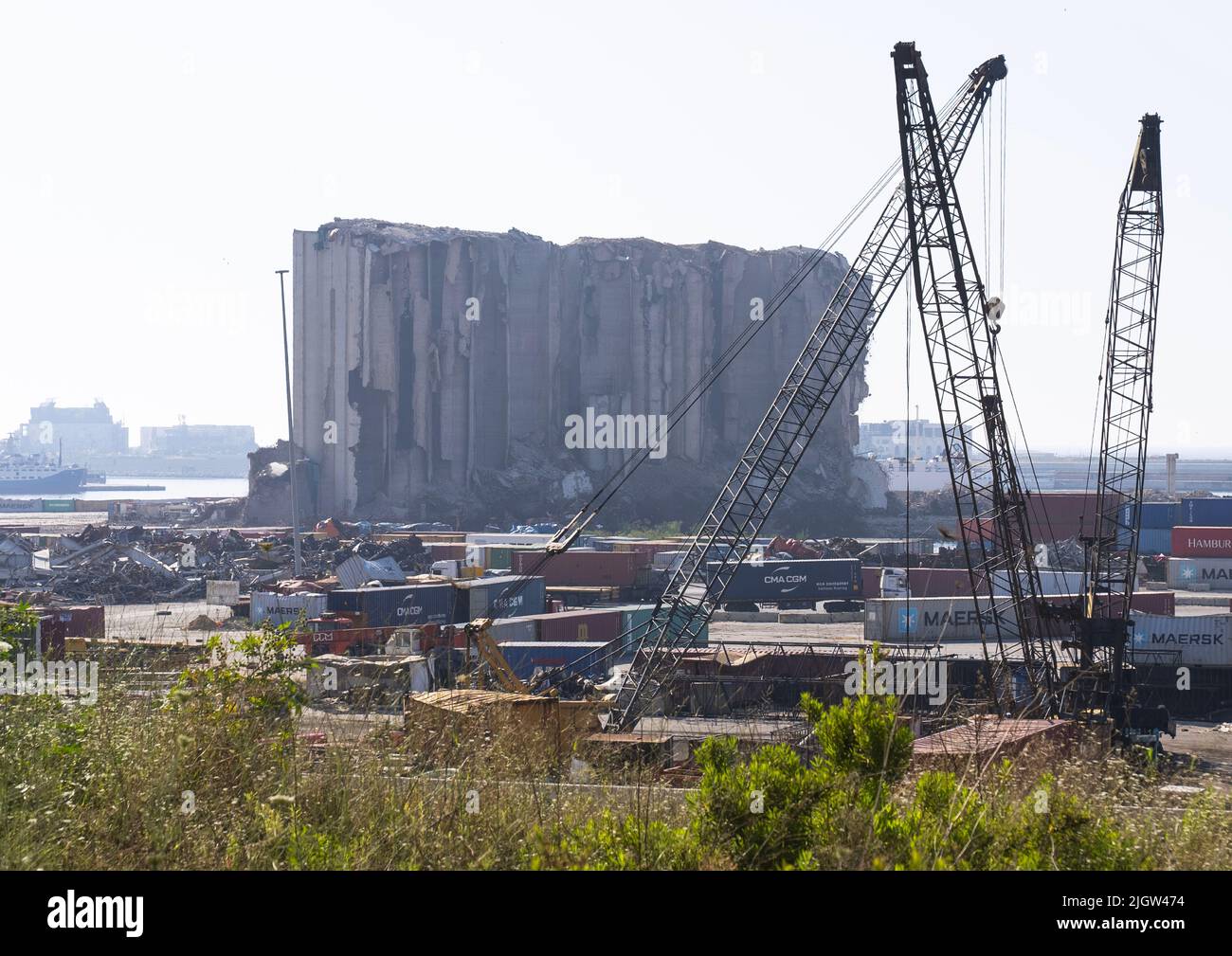 Grain silos at Beirut Port destroyed after a massive explosion, Beirut