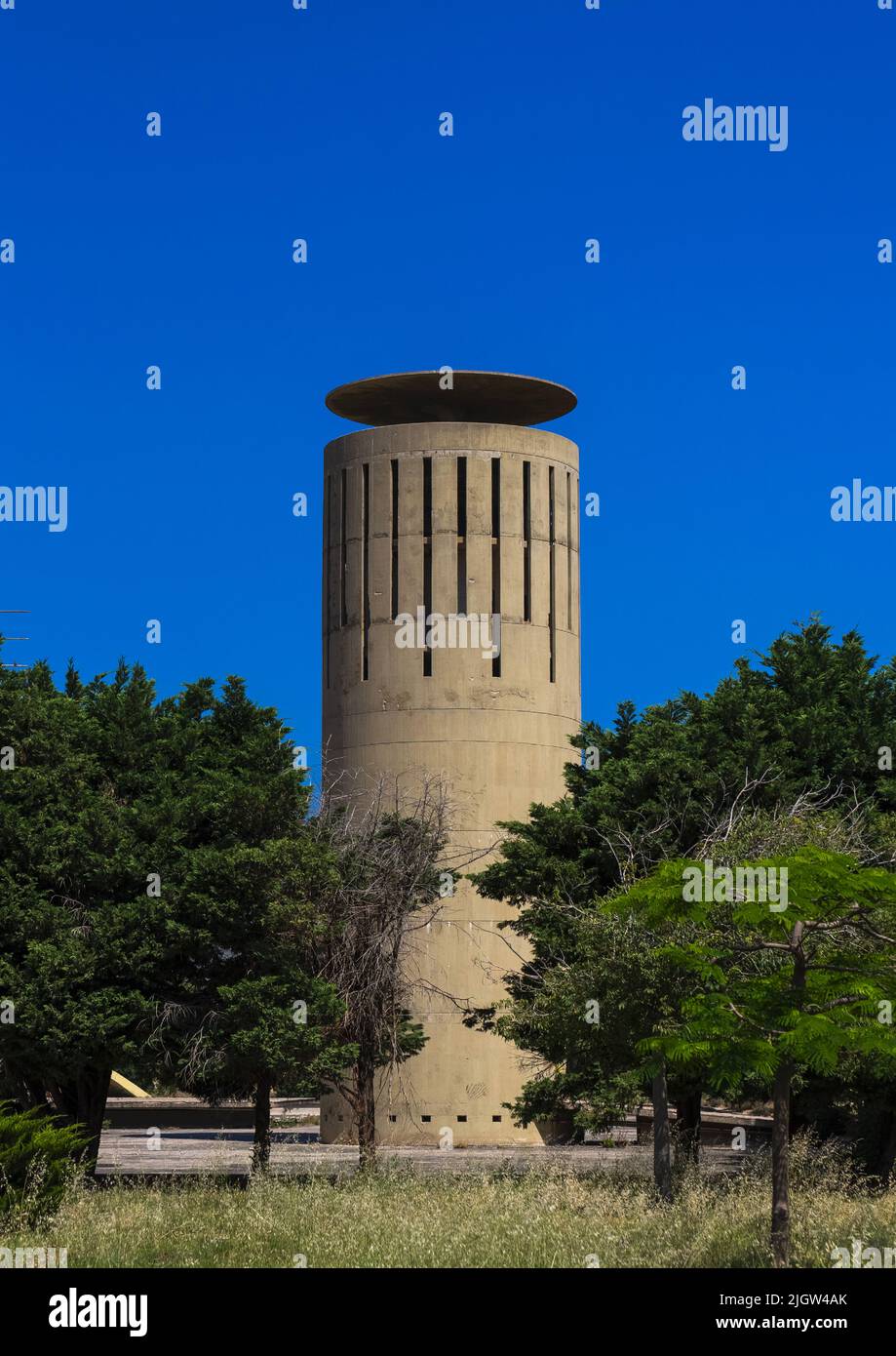 Water tower in Rashid Karami International Fair by Oscar Niemeyer, North Governorate, Tripoli, Lebanon Stock Photo