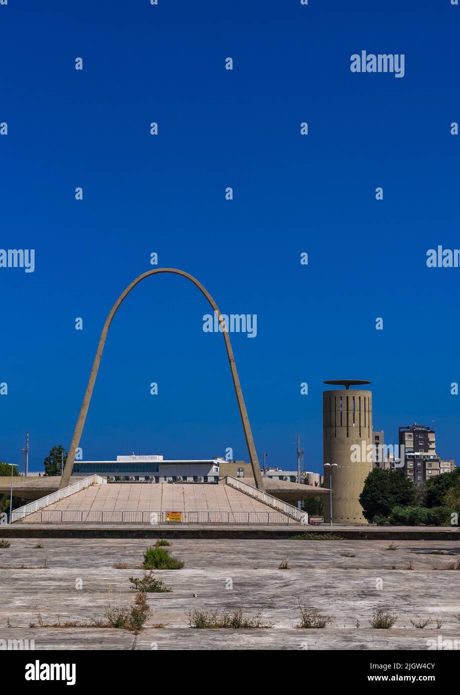Arch in Rashid Karami International Fair designed by Oscar Niemeyer, North Governorate, Tripoli, Lebanon Stock Photo