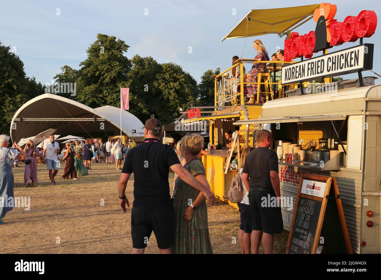 Street food and Festival Stage, Flowers After Hours, RHS Hampton Court Palace Garden Festival 2022, London, England, UK, Europe Stock Photo