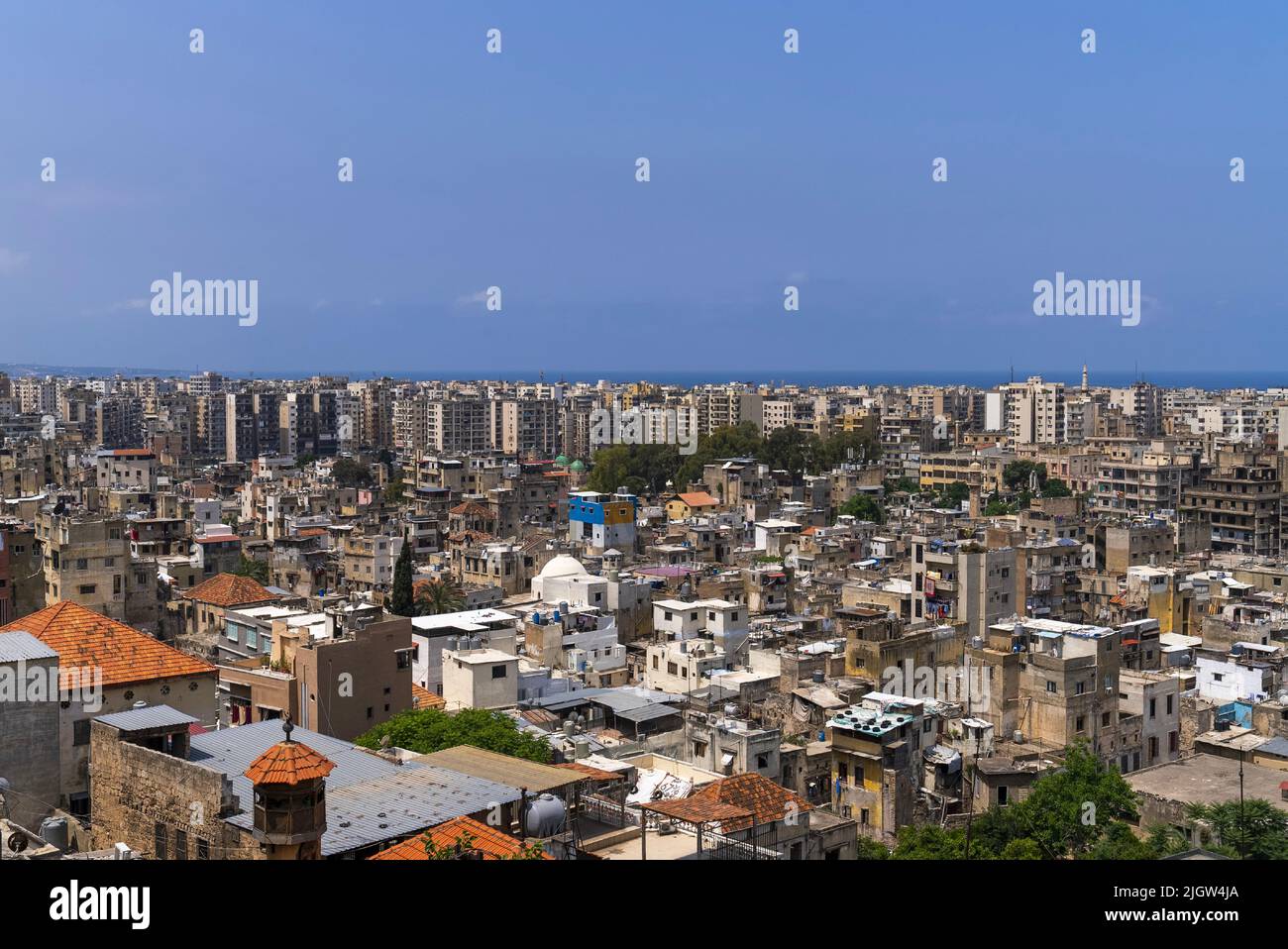 Cityscape seen from the citadel of Raymond de Saint Gilles, North Governorate, Tripoli, Lebanon Stock Photo