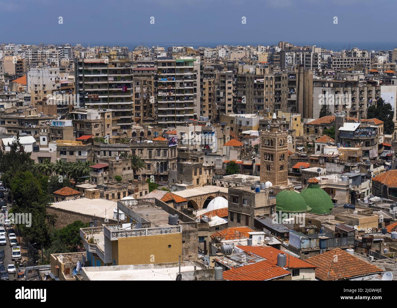 Cityscape seen from the citadel of Raymond de Saint Gilles, North Governorate, Tripoli, Lebanon Stock Photo