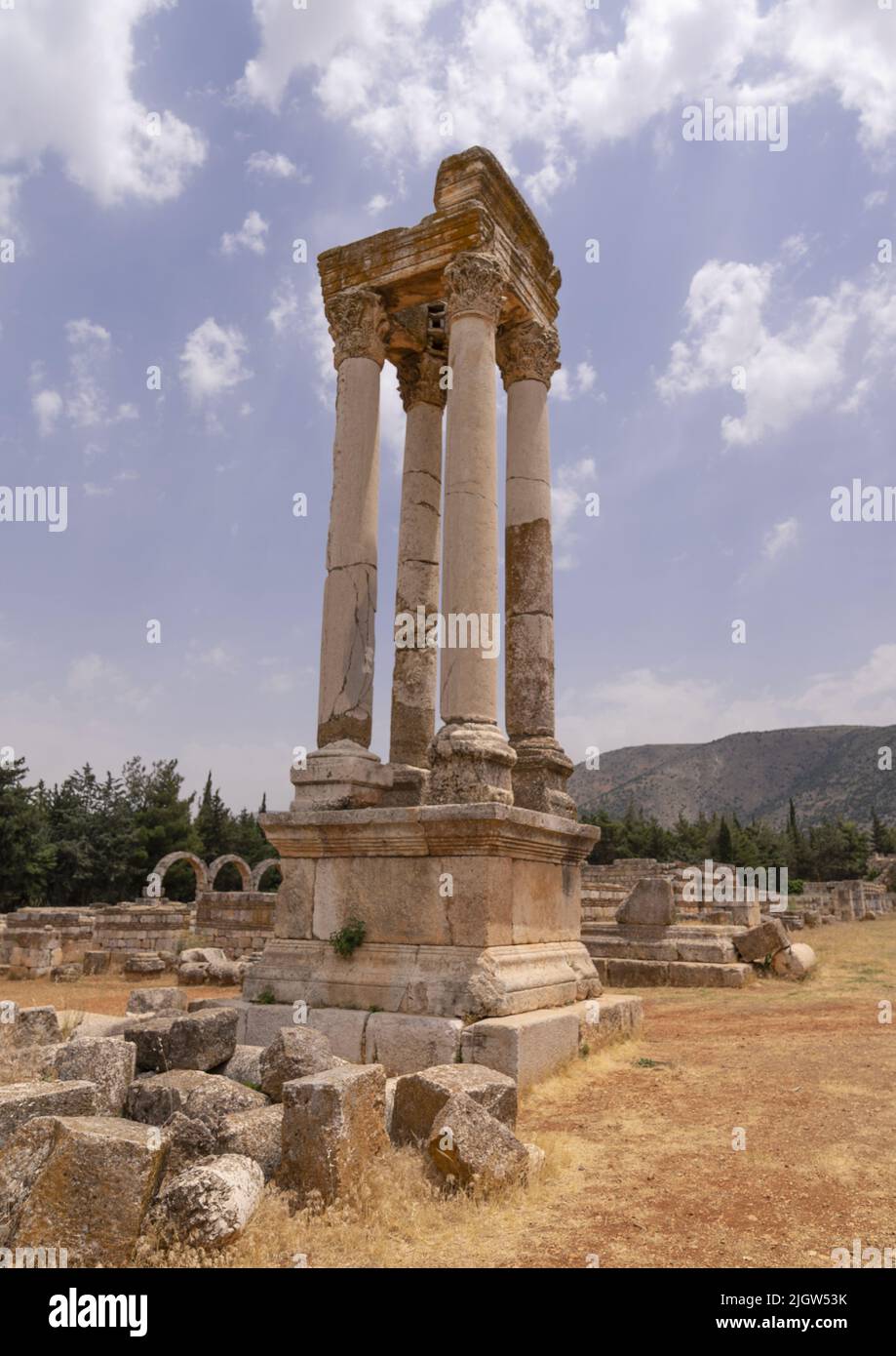 The tetrapylon of the Umayyad city, Beqaa Governorate, Anjar, Lebanon Stock Photo