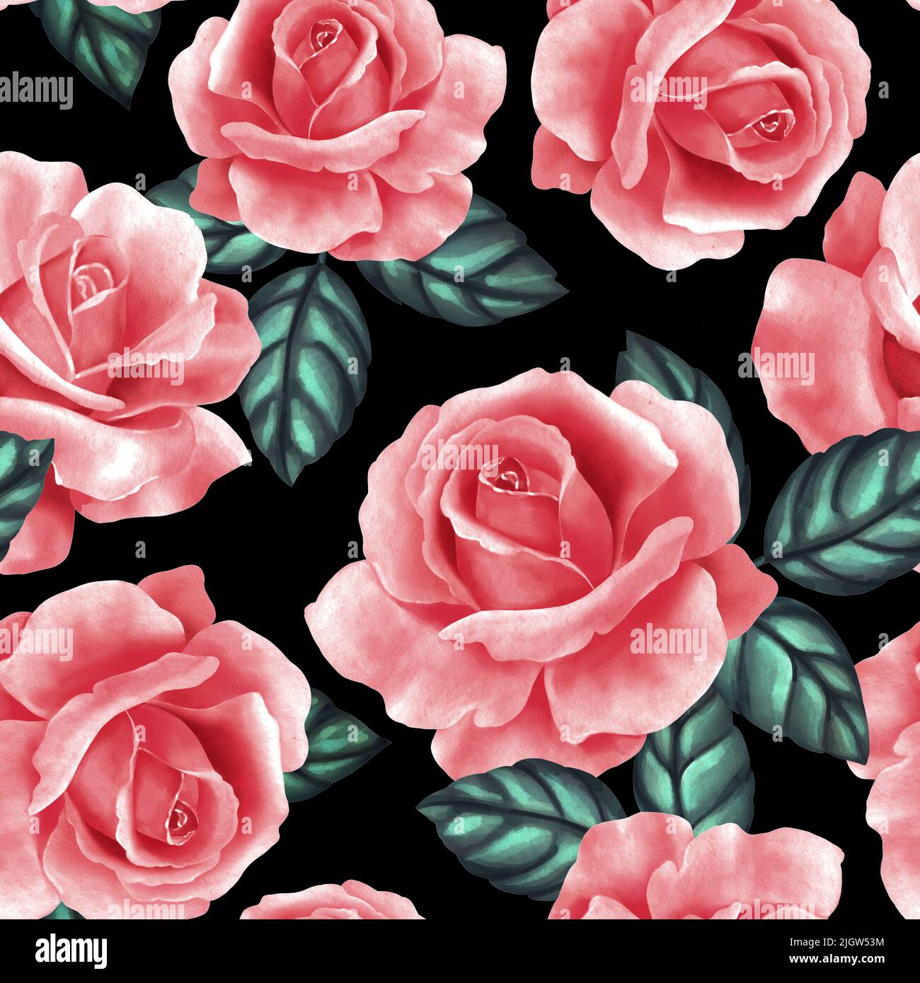 Seamless floral pattern with red roses on black background Stock Photo ...