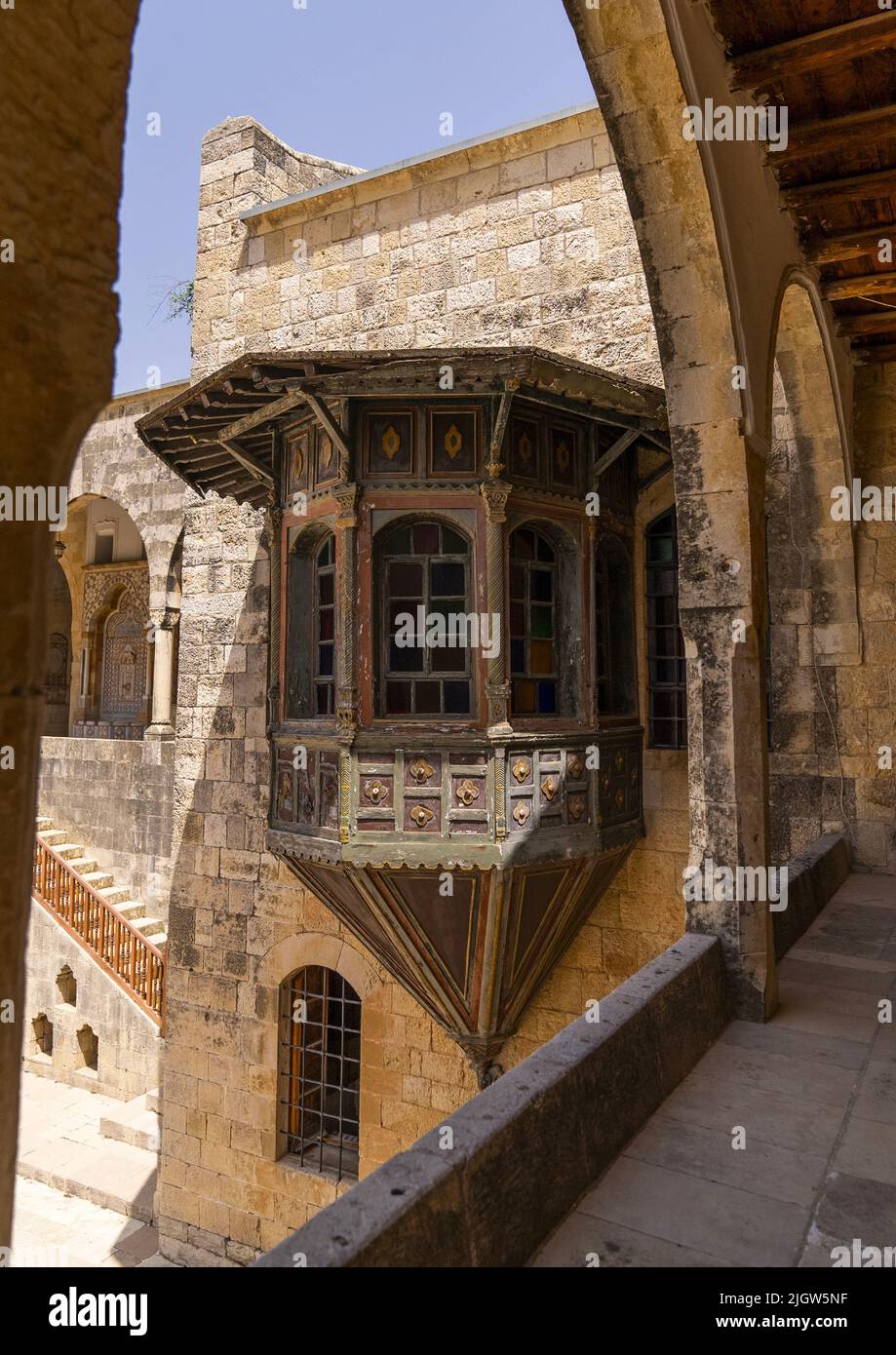 Latticework balcony in Beiteddine Palace, Mount Lebanon Governorate, Beit ed-Dine, Lebanon Stock Photo