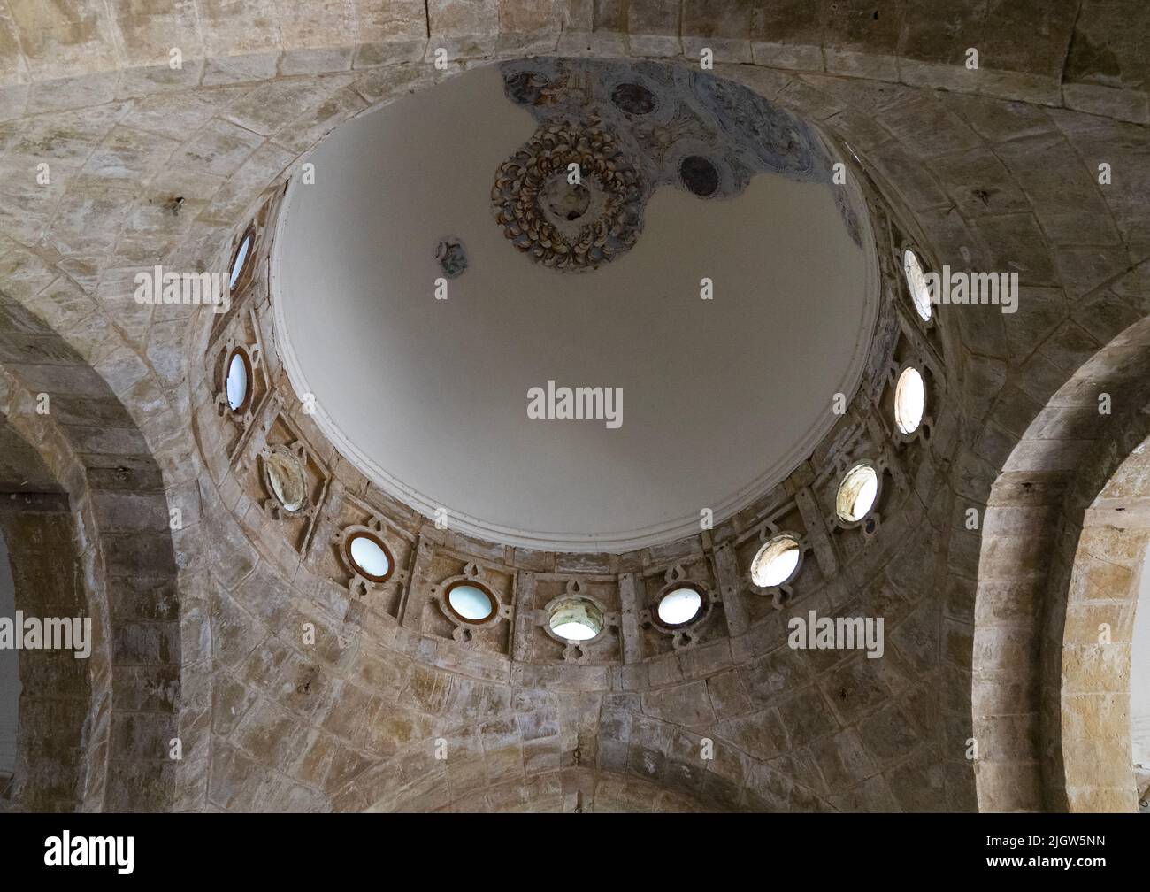 Glasses to let the light to enter into Beiteddine Palace bath, Mount Lebanon Governorate, Beit ed-Dine, Lebanon Stock Photo
