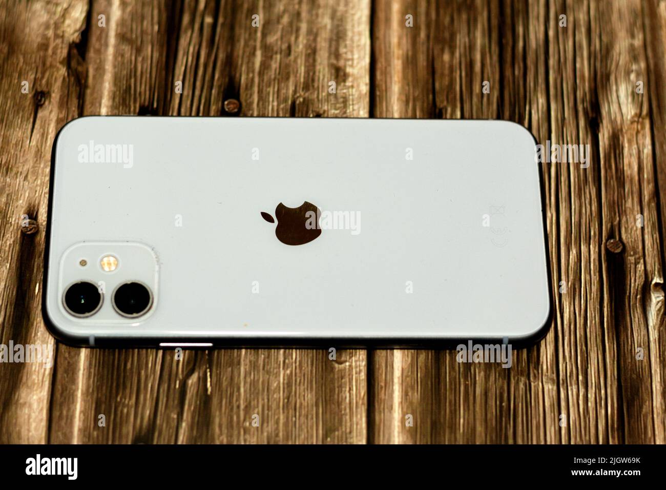 Cairo, Egypt, June 11 2022: Apple iPhone 11 with facetime, 128GB, 4GB RAM, 4G LTE, White, Single SIM and E-SIM, Face ID, 6.1-inch Liquid Retina HD Hig Stock Photo