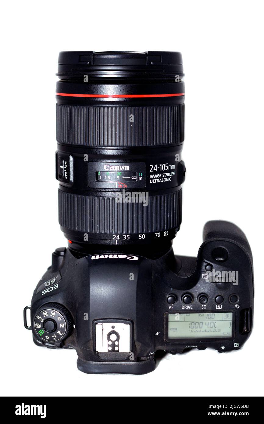 Cairo, Egypt, June 11 2022 Top view of Canon EOS 6D Mark II full frame