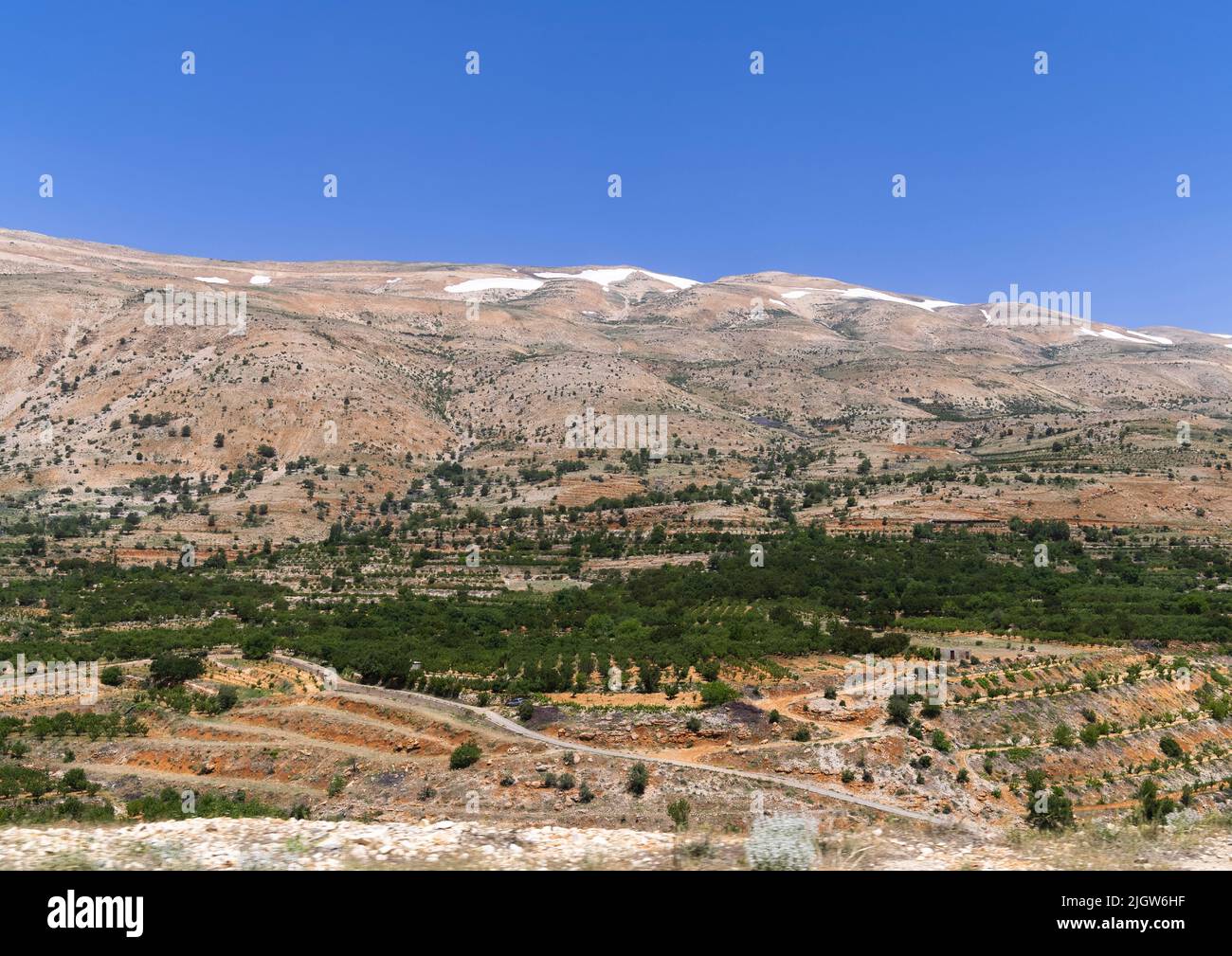 Patches of snow in the mountain, North Governorate, Daher el Kadib, Lebanon Stock Photo