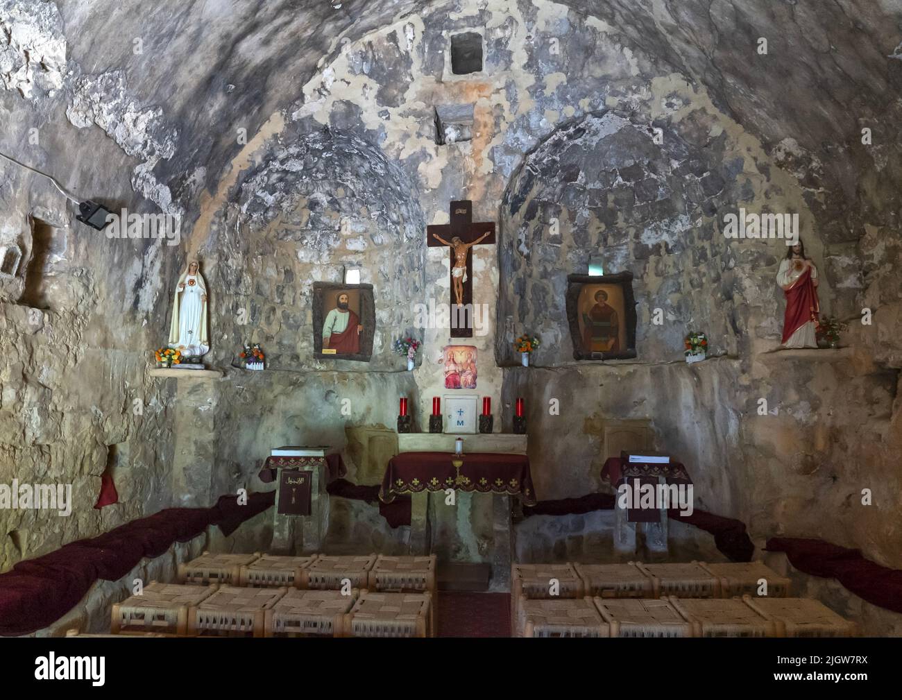 Inside Mar Youssouf maronite monastery church, North Lebanon Governorate, Hardine, Lebanon Stock Photo
