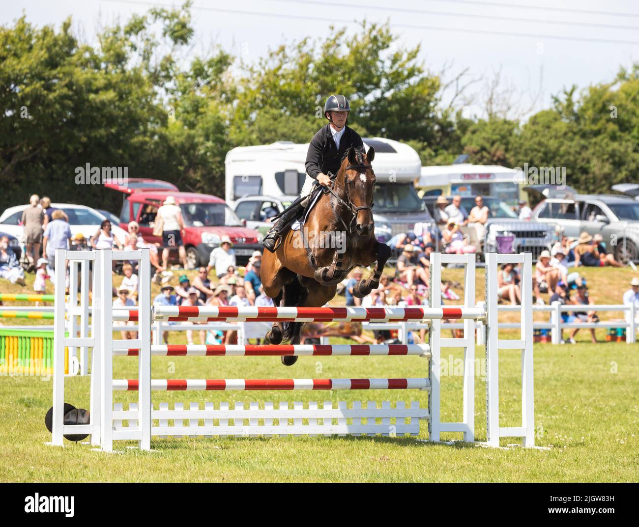 Horse jumping at Stithians country Show in Cornwall, UK Stock Photo Alamy