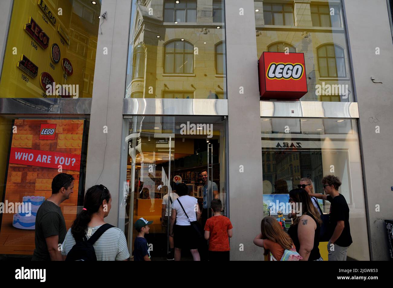 Copenhagen /Denmark/13 July 2022/Lego toys shoppers waiting at Lego