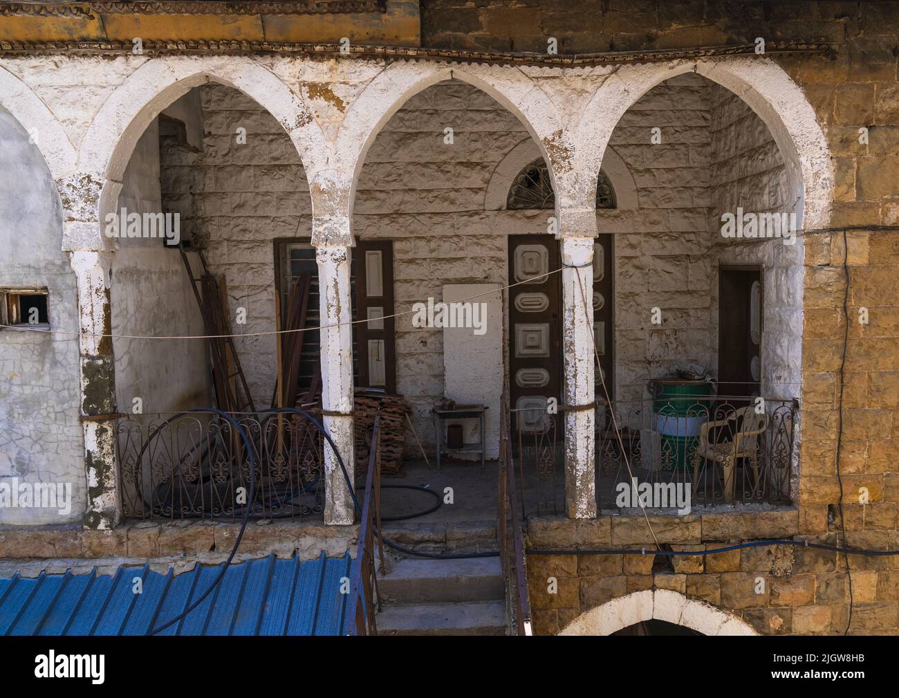 Old traditional lebanese house with arches, North Governorate, Hasroun, Lebanon Stock Photo