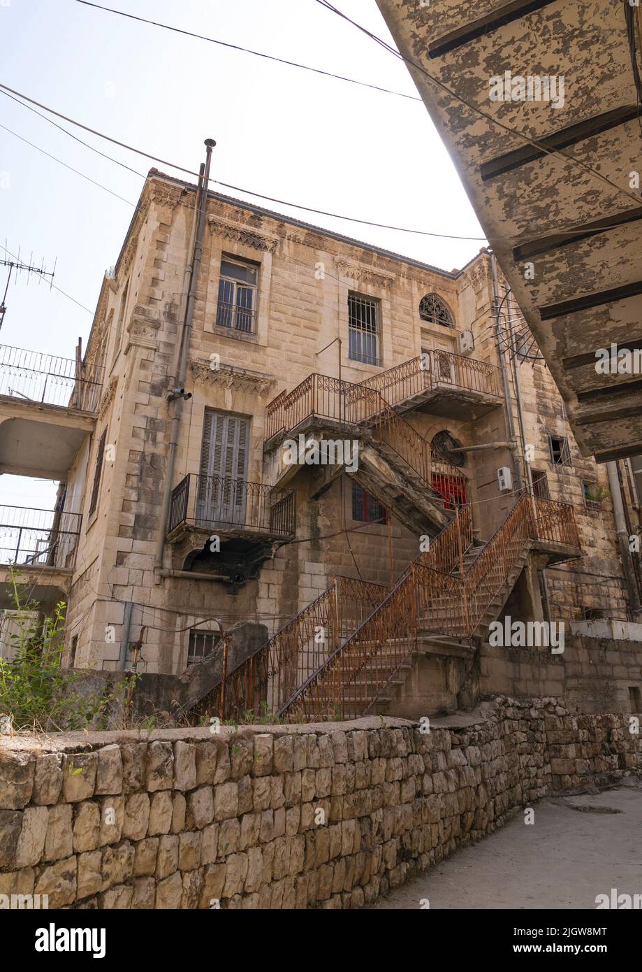 Old traditional lebanese house with iron stair, Beqaa Governorate, Zahle, Lebanon Stock Photo