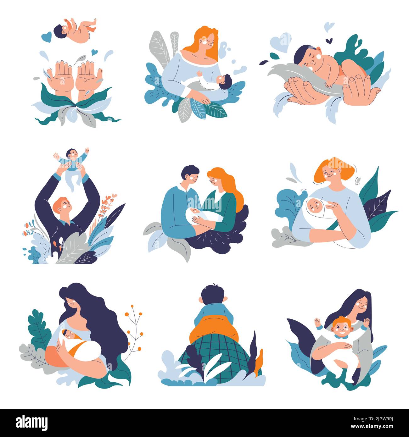 Parents with newborn babies, care and playing Stock Vector Image & Art ...