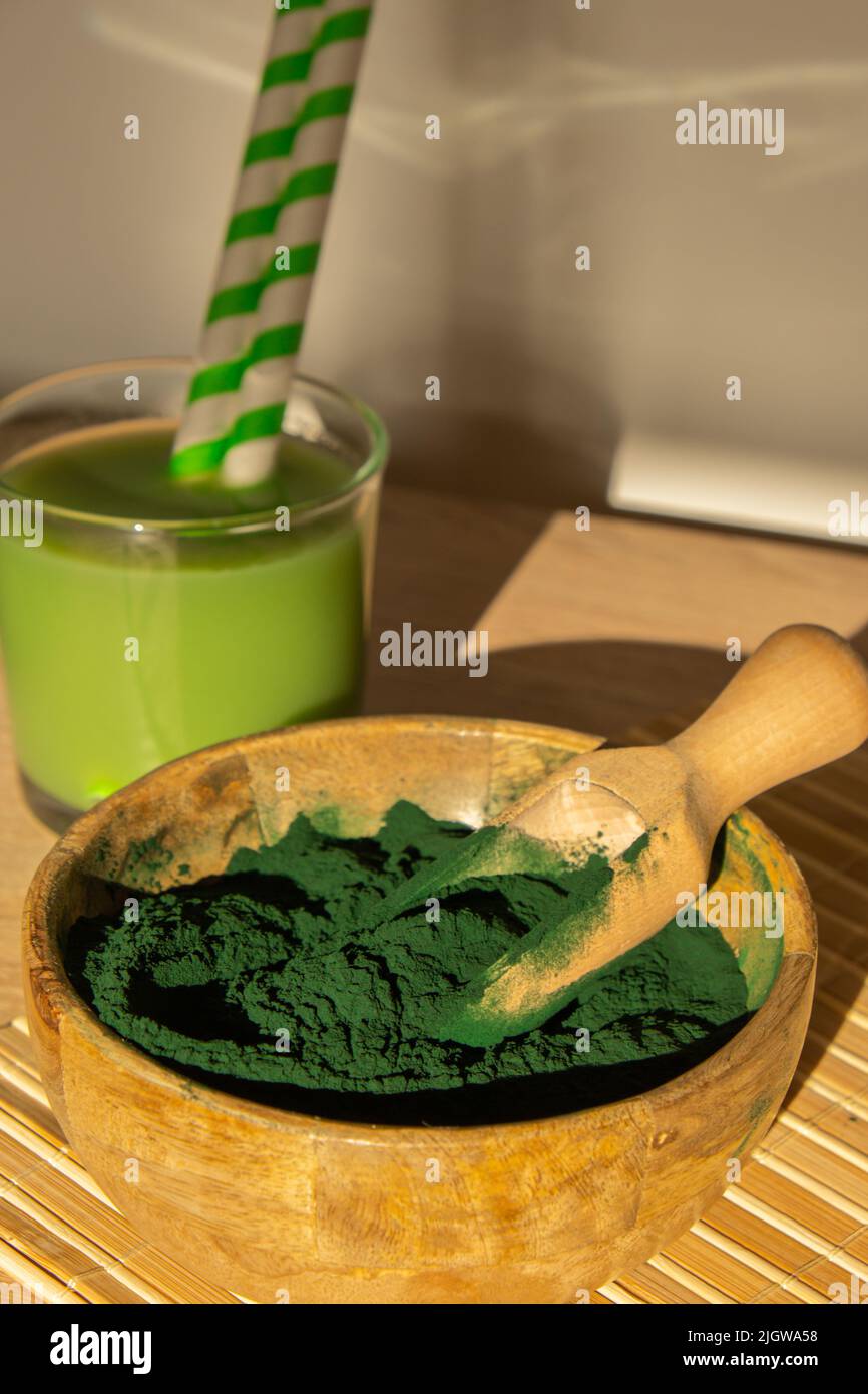 Blue-green algae Chlorella and spirulina powder, dietary supplement for ...