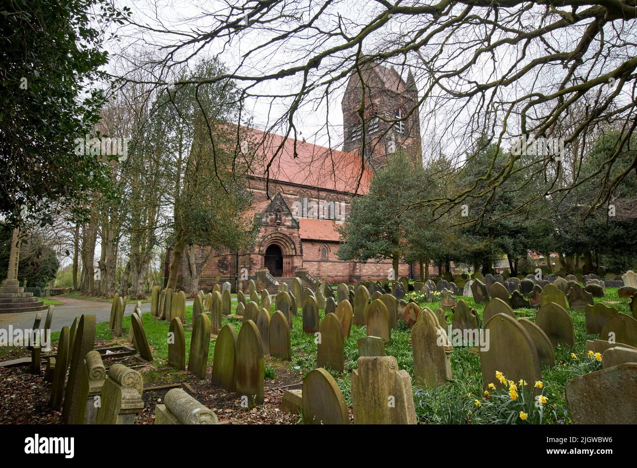 St Chads church and graveyard Kirkby Merseyside England uk St Chads is on a site recorded in the domesday book. Stock Photo