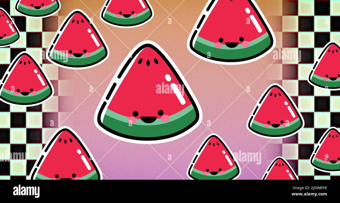 Image of watermelon over shapes on pink background Stock Photo - Alamy