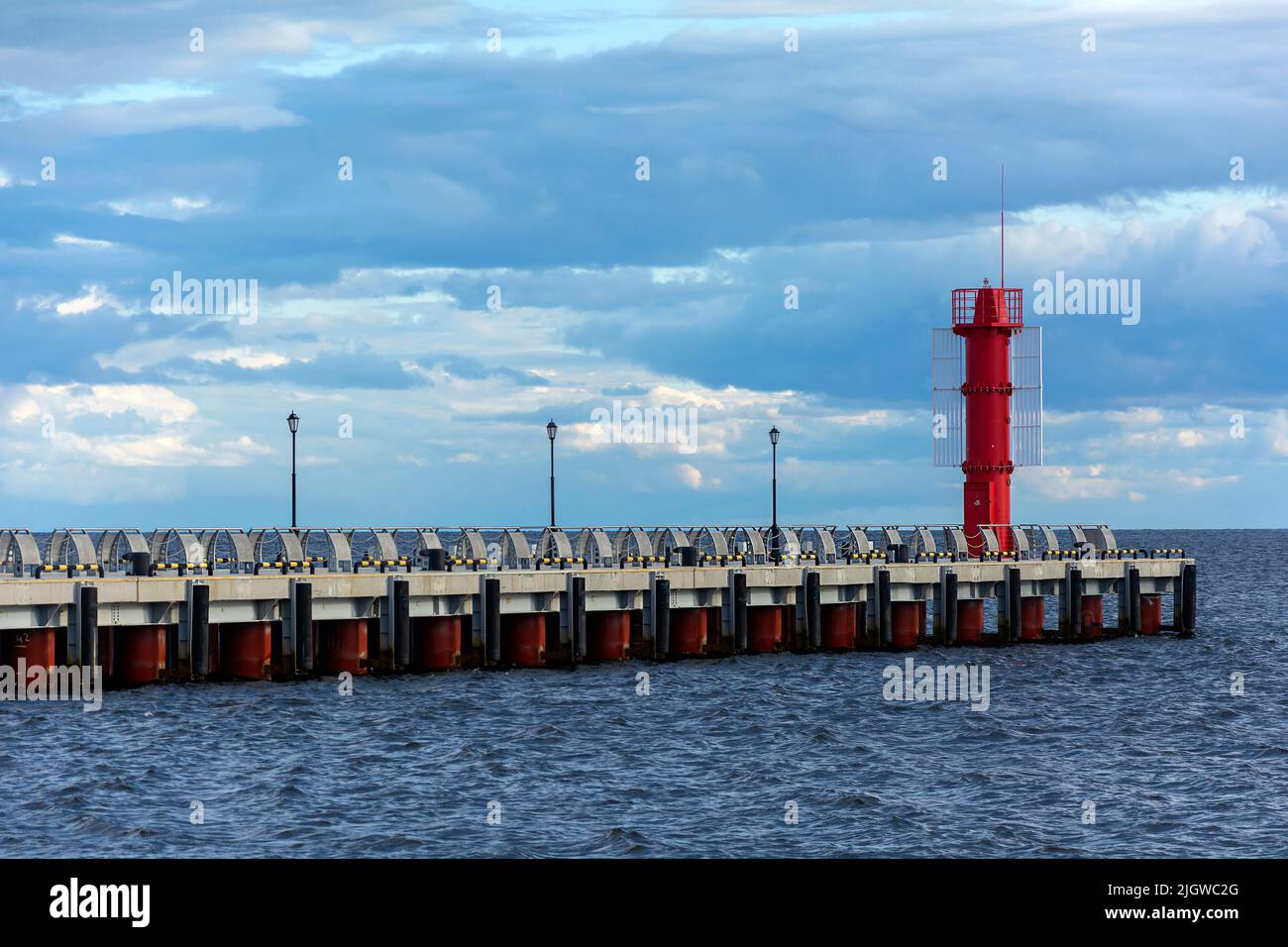Konevets Island, a new concrete pier in the harbor of the Konevsky Nativity of the Mother of God Monastery, a modern structure Stock Photo