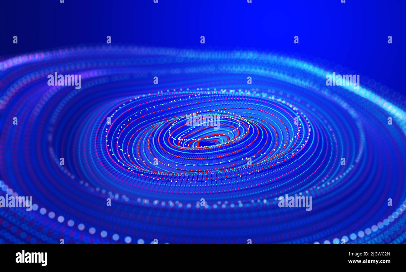 Digital wave particle. Spreading sound waves. Artificial mind concept