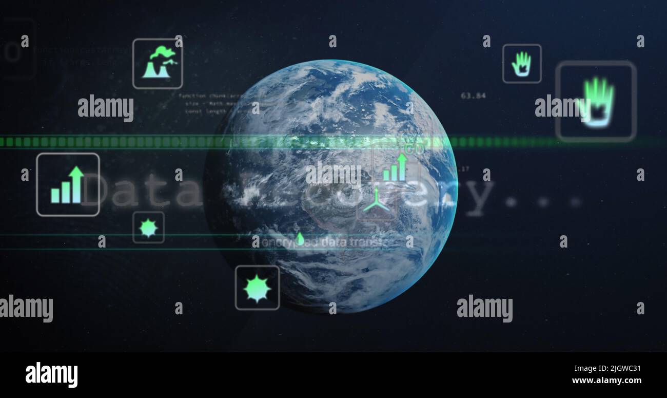 Image of data processing over globe Stock Photo