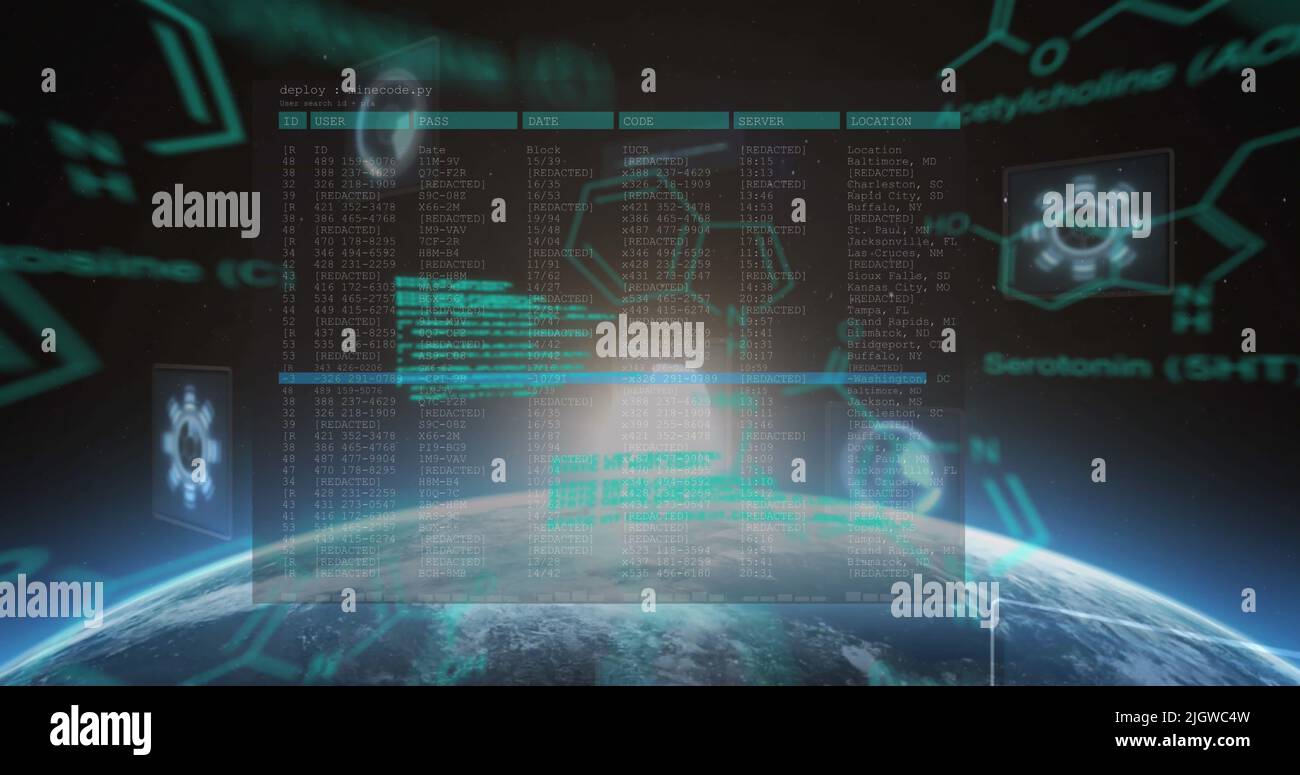 Image of data processing and scopes scanning over earth in universe ...