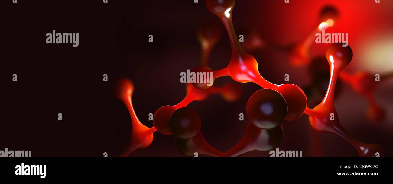 Abstract molecule model 3D illustration. Scientific research in molecular chemistry. Crystal lattice under a microscope Stock Photo