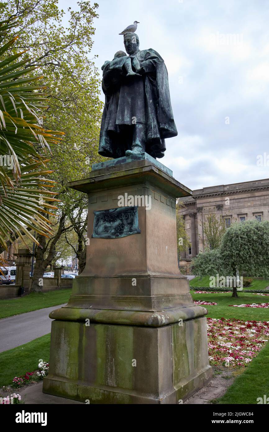 Statue of Thomas Lester founder of kirkdale industrial school for children of the working classes and stanley hospital St Johns Gardens liverpool engl Stock Photo