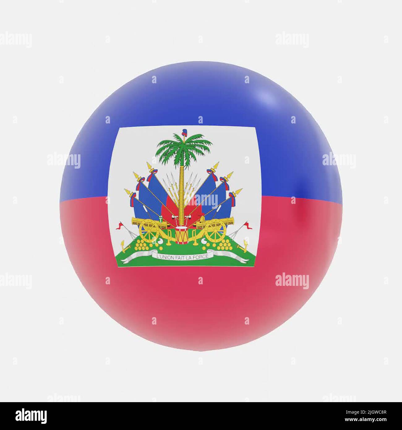 3d render of globe in Haiti flag for icon or symbol. Stock Photo