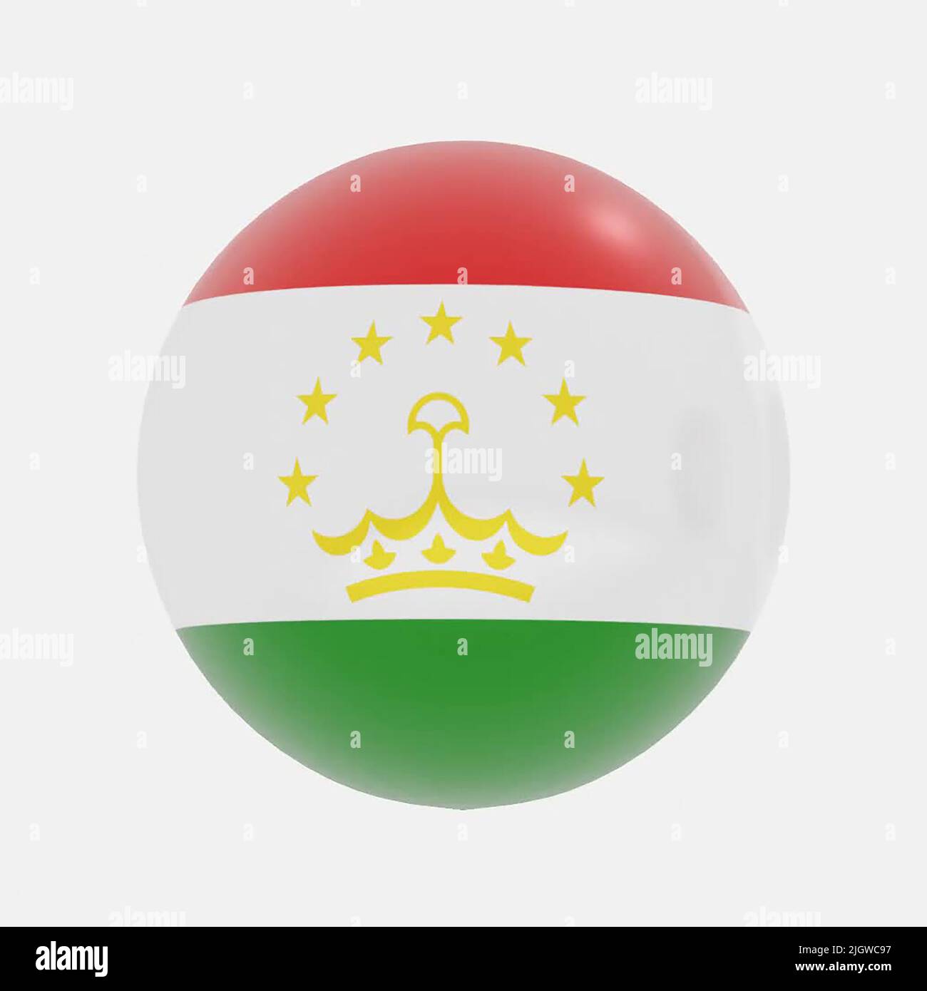 3d render of globe in Tajikistan flag for icon or symbol. Stock Photo