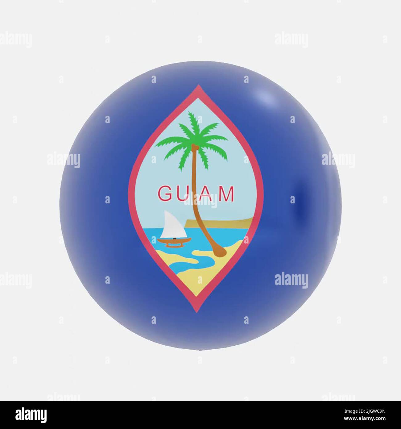 3d render of globe in Guam flag for icon or symbol. Stock Photo