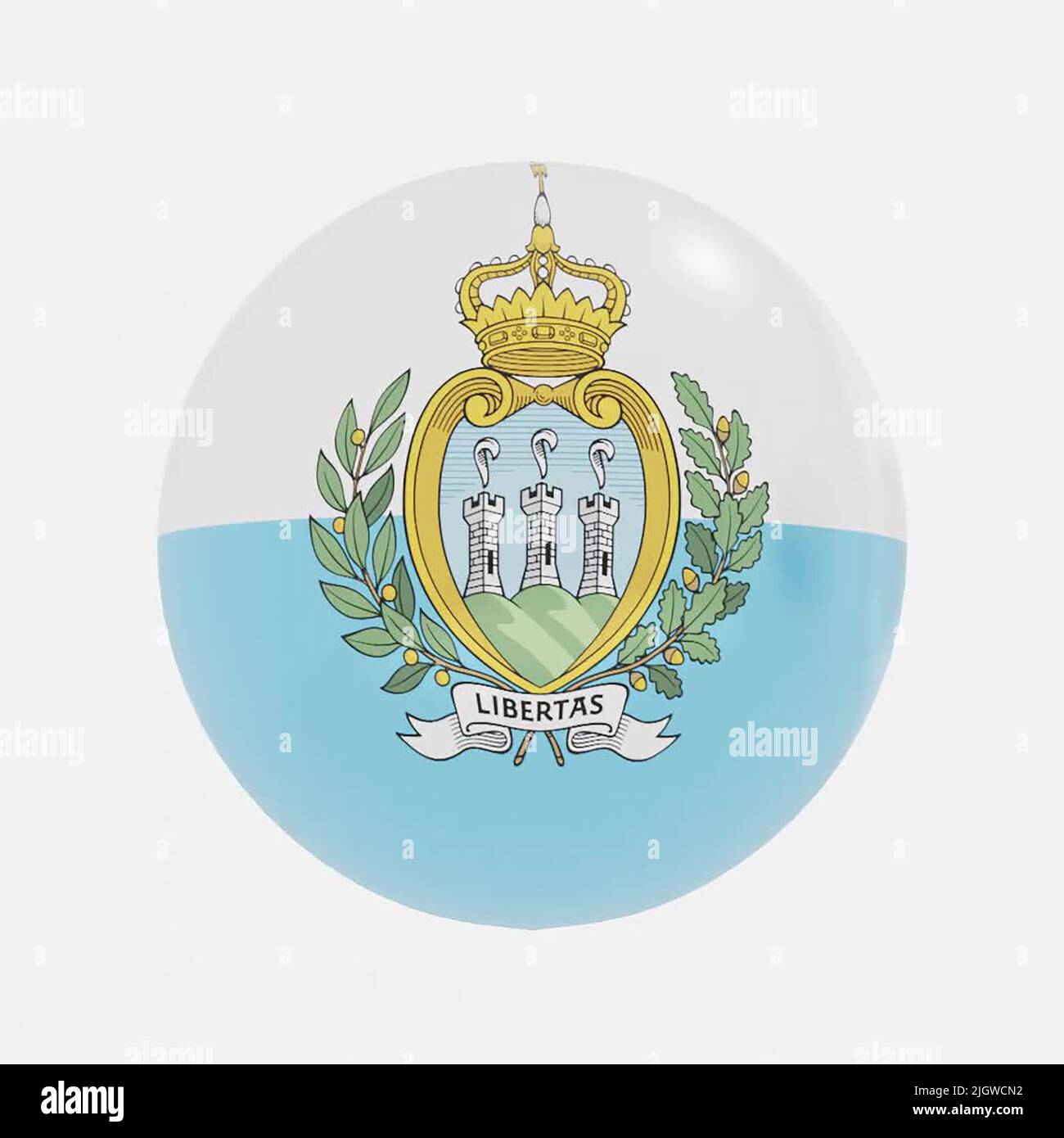 3d render of globe in San Marino flag for icon or symbol. Stock Photo