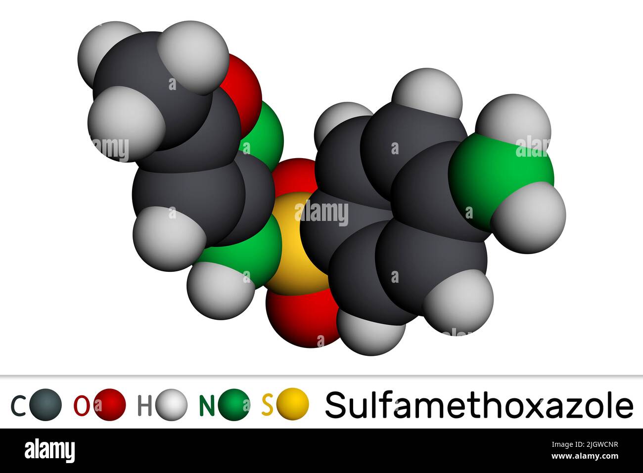 Sulfamethoxazole, SMZ, SMX molecule. It is sulfonamide antibiotic, used