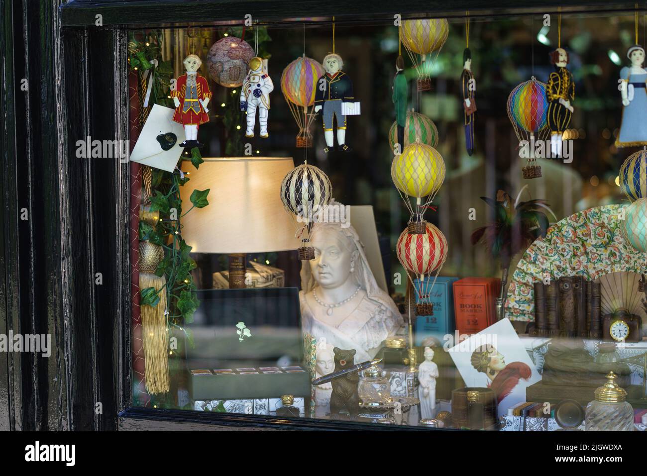 Scriptum (stationers) shop window (Turn Street Oxford), including a bust of Queen Victoria. Stock Photo