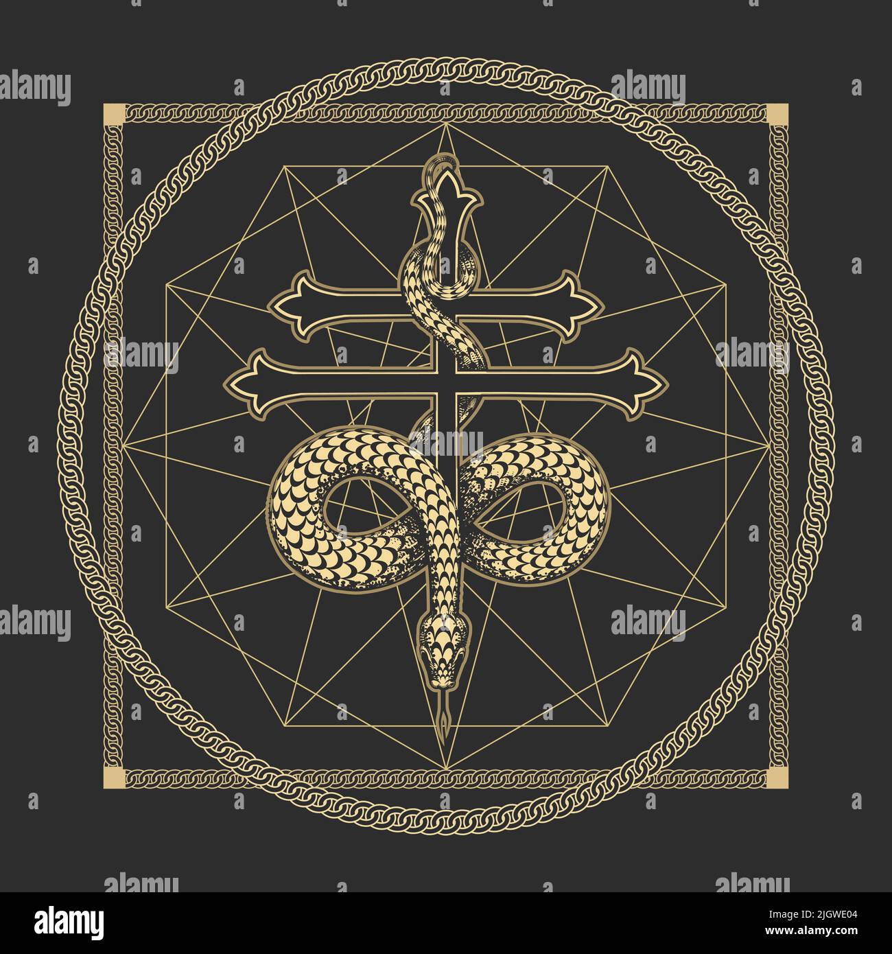 Occultic Medieaval Esoteric Symbol of wisdom Snake on a cross. Vector Illustration Stock Vector